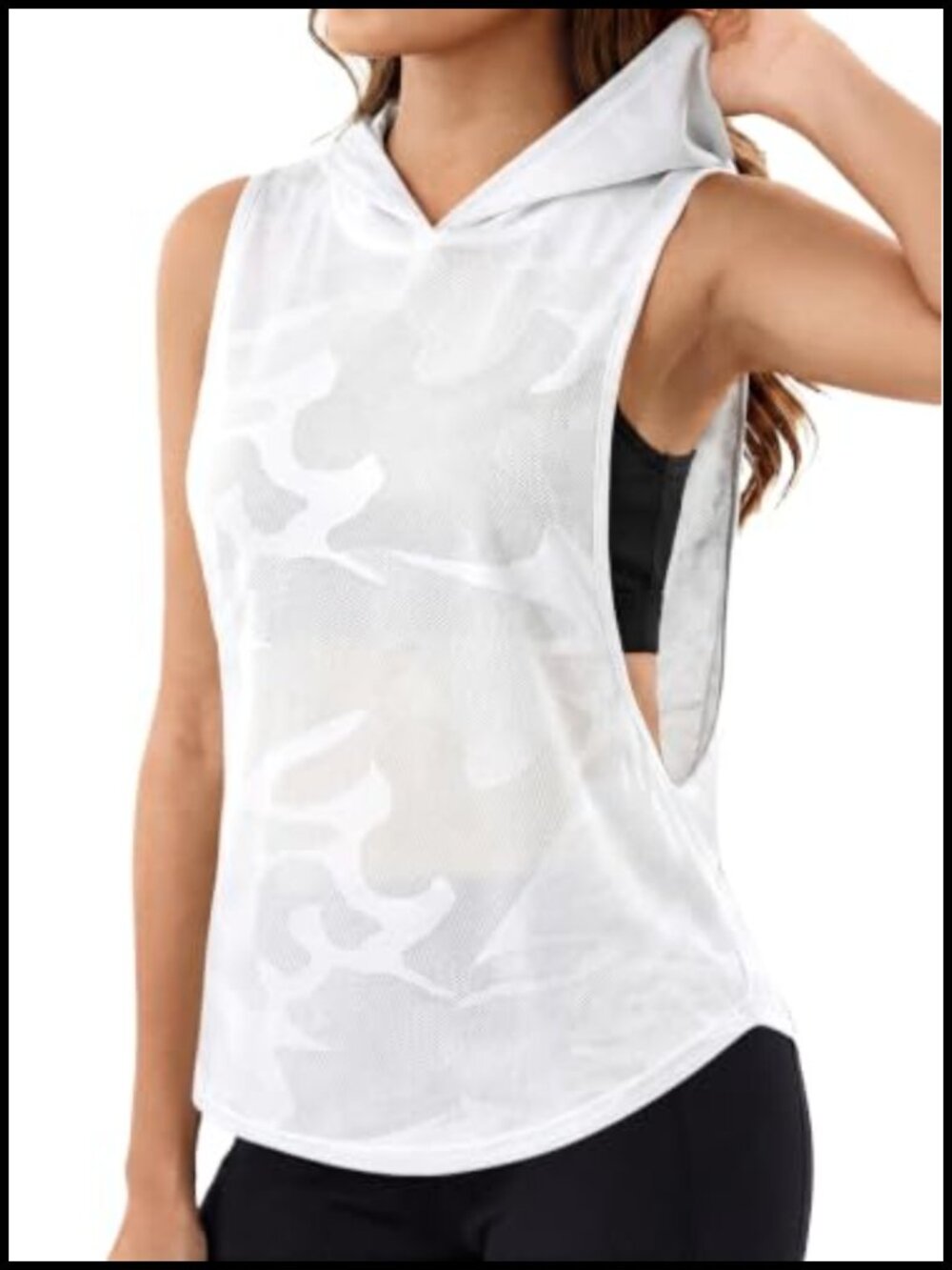 Hilinker Women's Mesh Workout Tank Top Sleeveless Hoodie Open Side Gym Shirt